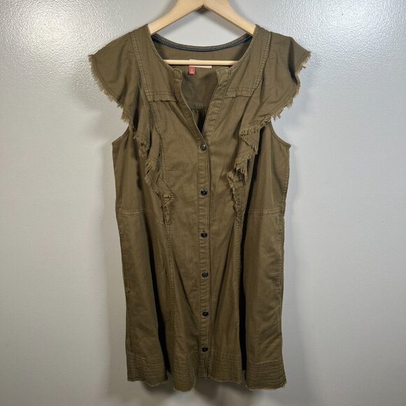 Anthropologie Pilcro Flutter-Sleeve Buttondown Tunic Dress Size Medium Green - Picture 2 of 10